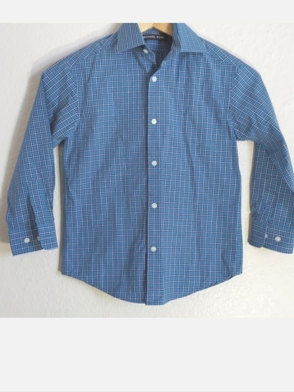 MICHAEL KORS Boys Dress Shirt Blue Plaid Long Sleeve Button-up Dress Shirt 8